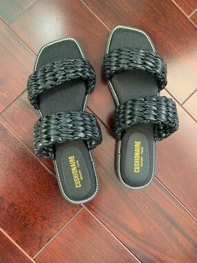 Cushionaire Black Braided Double-Strap Slide Sandals